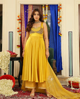 Chandra Mustard Satin Suit Set