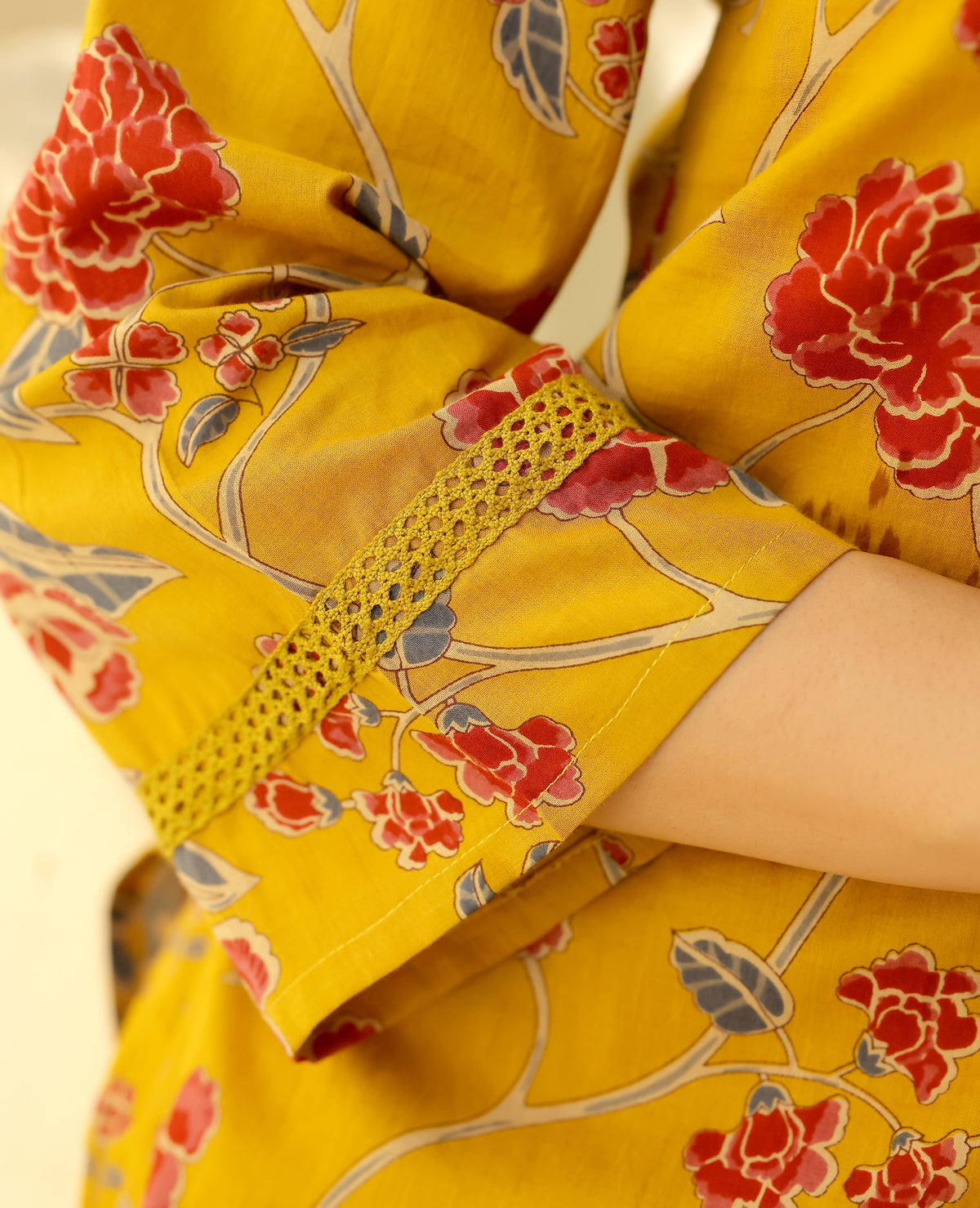 Abha Mustard Printed Cotton Suit Set