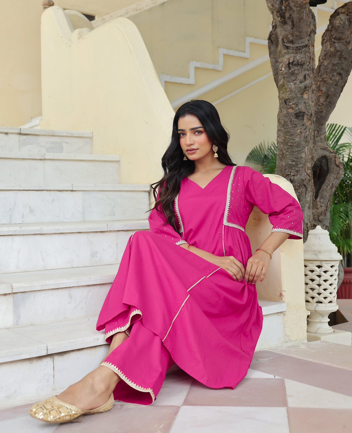Sitara Pink Cotton Kurta Set