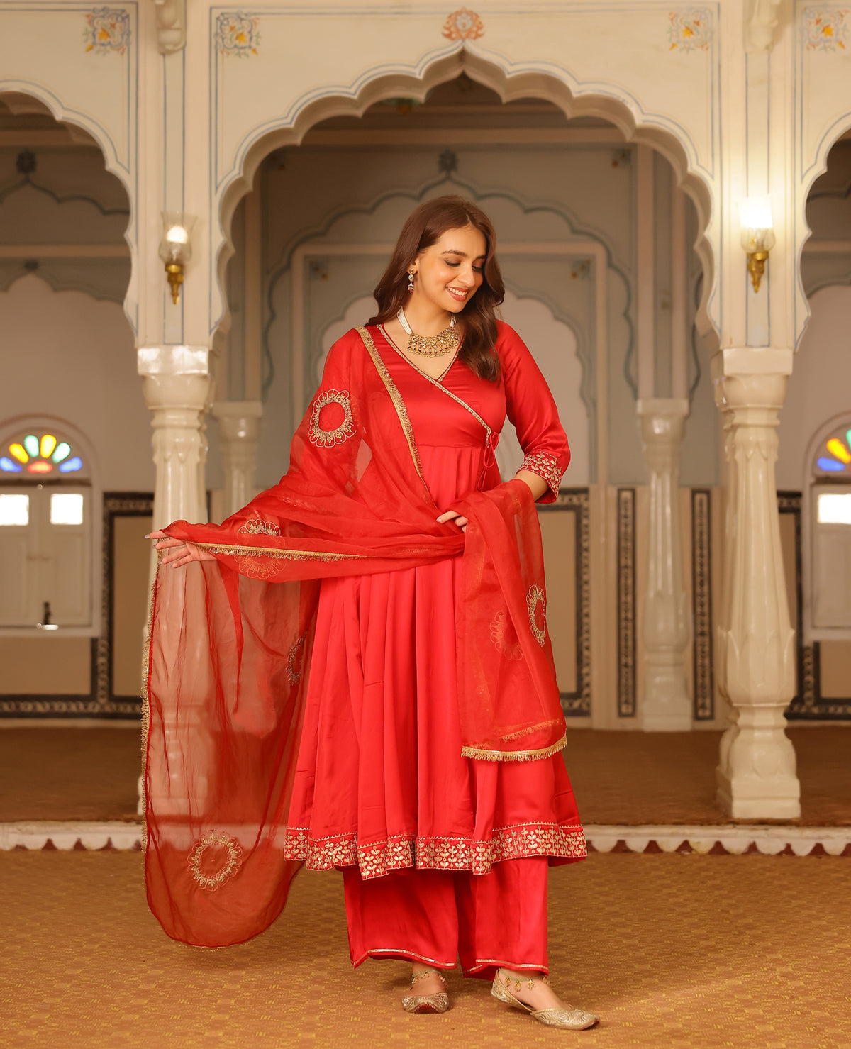 Baana Red Satin Suit Set