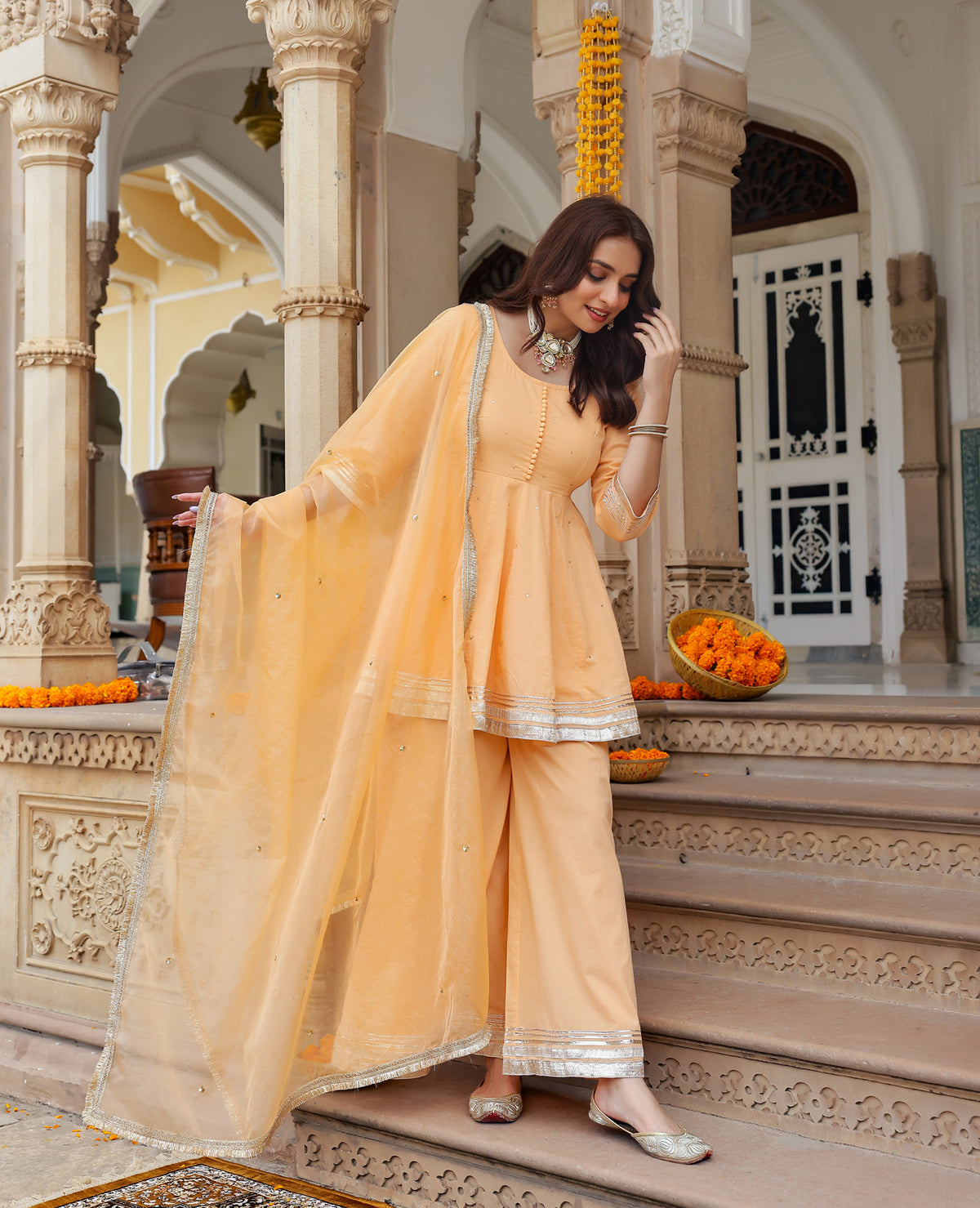 Sera Peach Cotton Suit Set