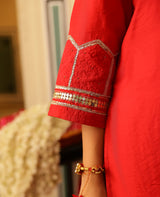 Parcha Red Chanderi Suit Set