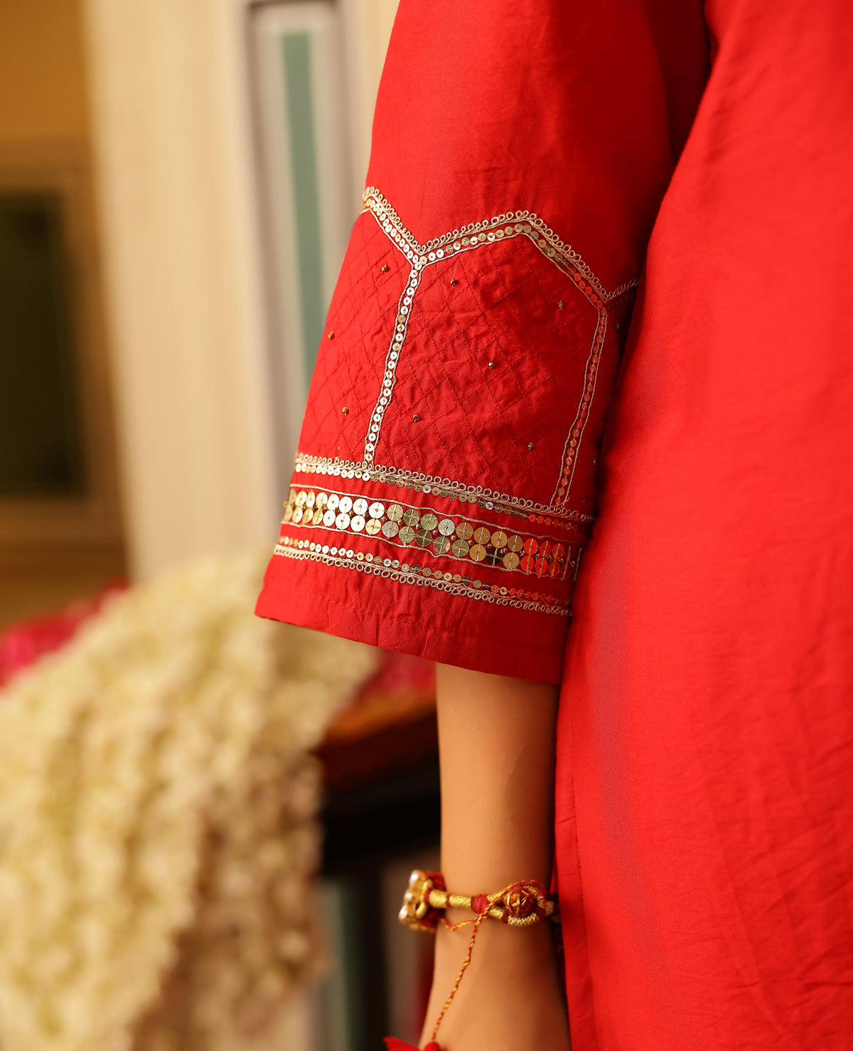 Parcha Red Chanderi Suit Set