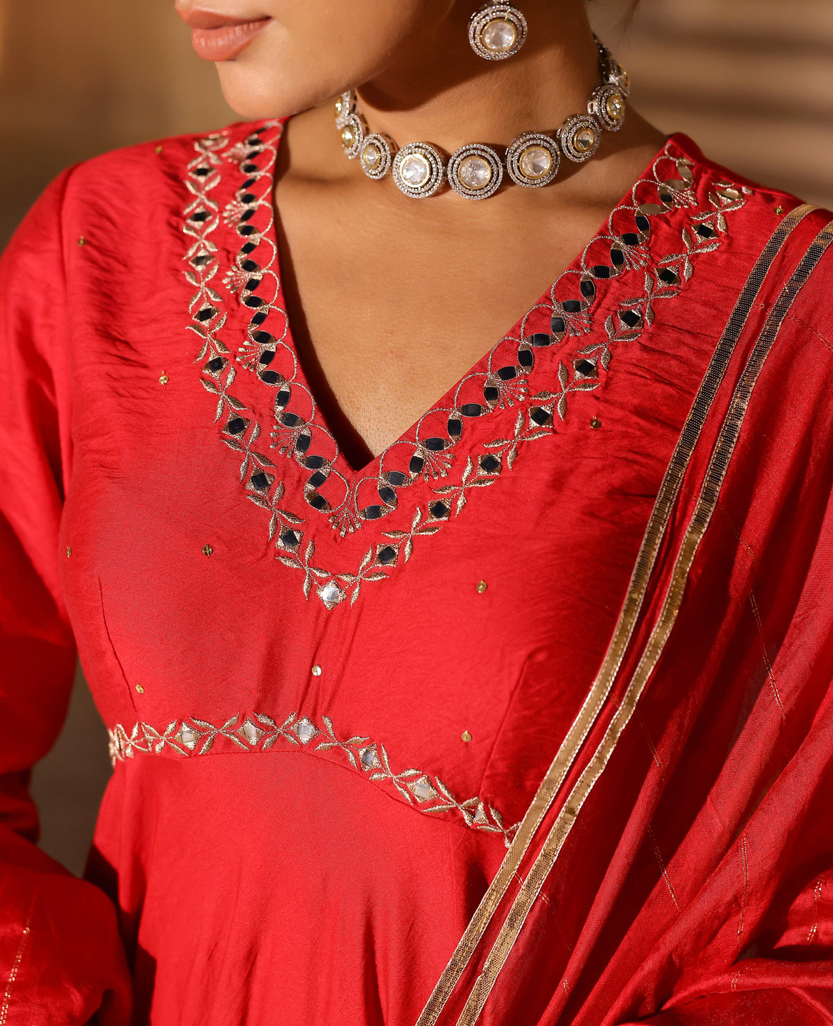 Ziya Red Chanderi Suit Set