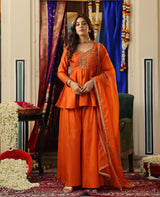 Avni Rust Orange Chanderi Suit Set