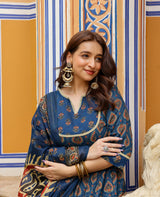 Vanya Blue Printed Cotton Suit Set