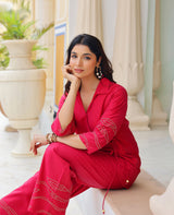 Kantha Pink Chanderi Coord Set