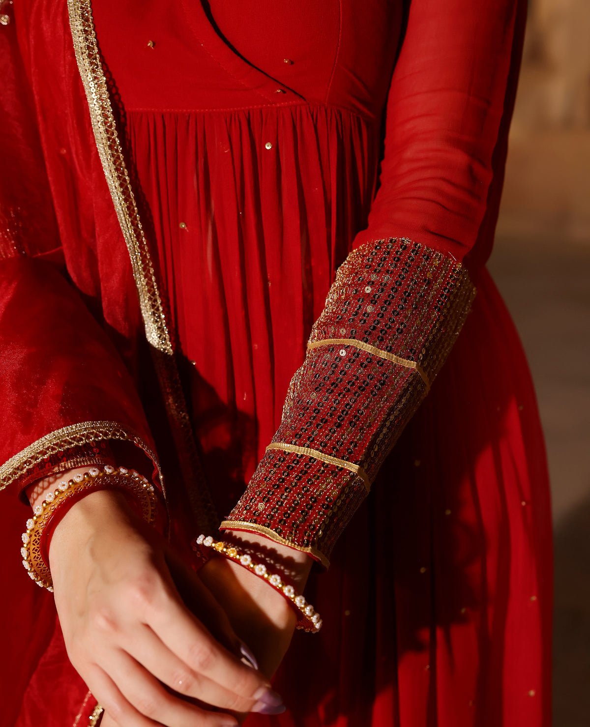 Kumud Red Georgette Suit Set