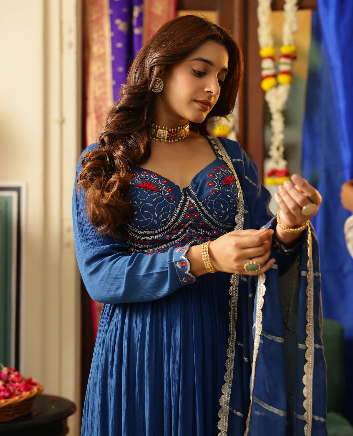 Ratnara Blue Rayon Crush Suit Set