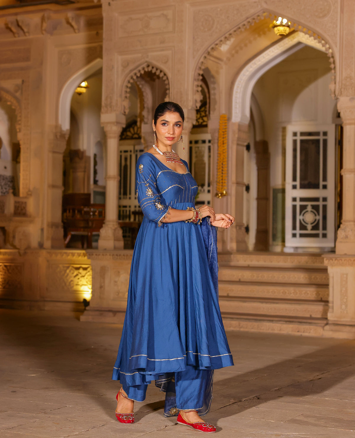 Jashri Blue Chanderi Suit Set