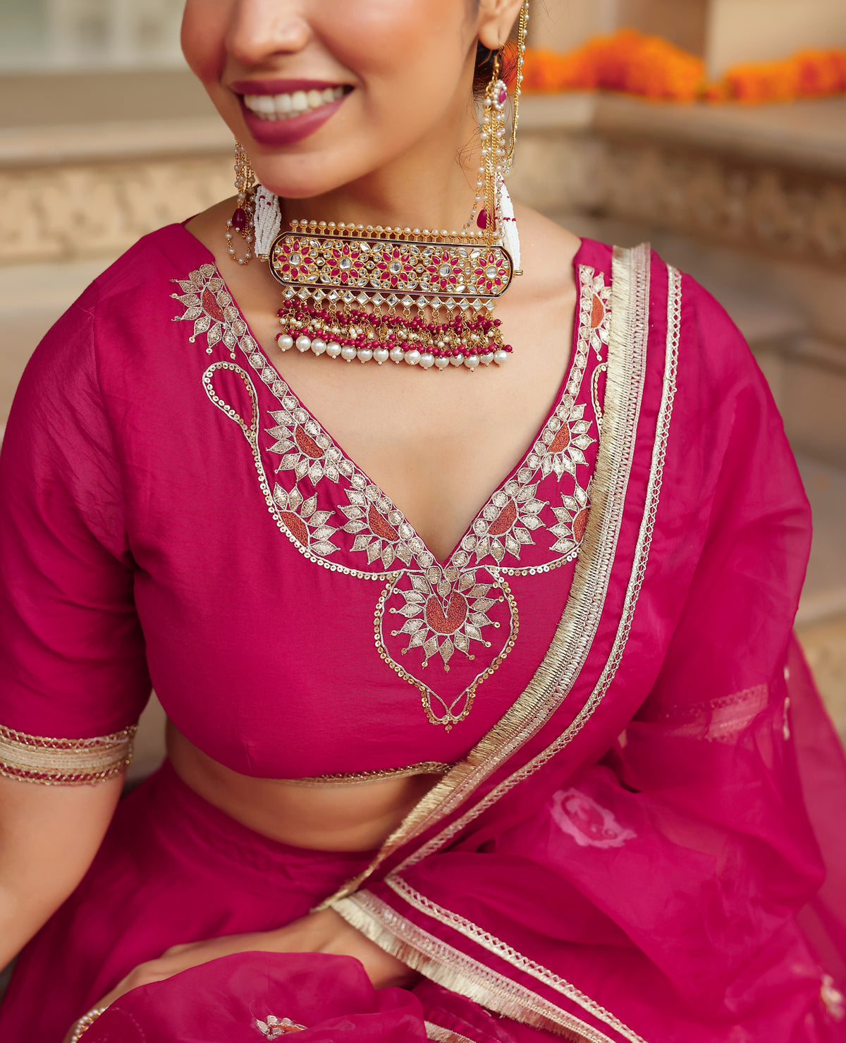Mallika Pink Chanderi Lehenga Set