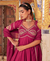 Raaj Wine Rayon Aangi Suit Set
