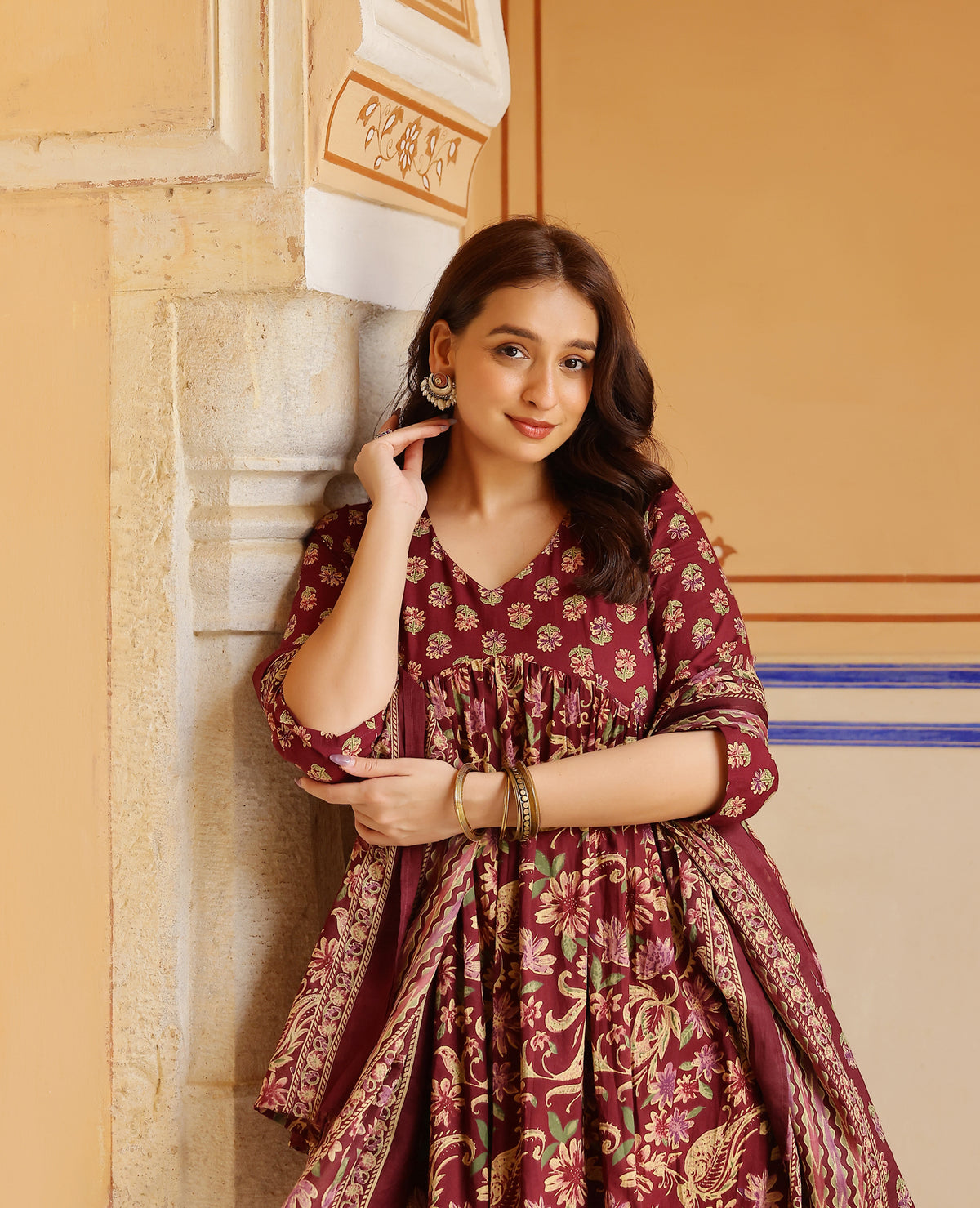 Anaya Purple Printed Cotton Suit Set