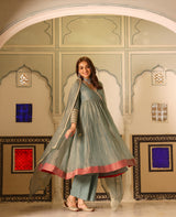 Leela Blue Tissue Suit Set