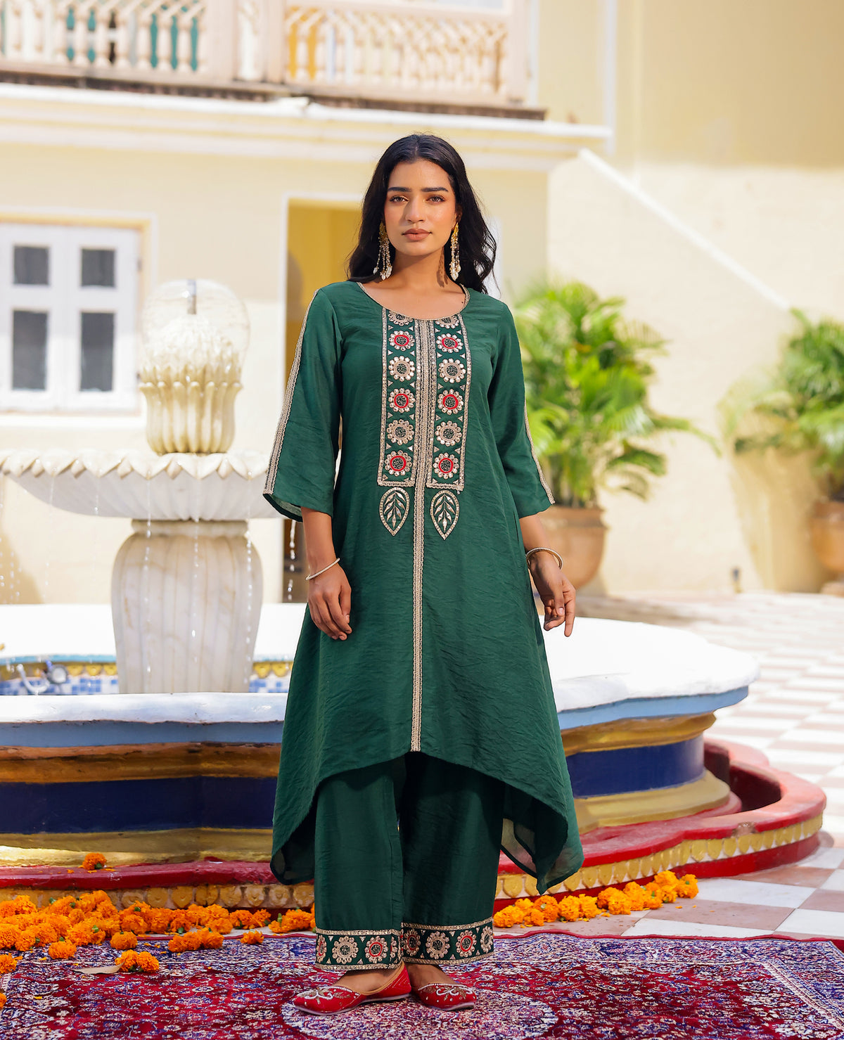Saaj Green Chanderi Kurta Set