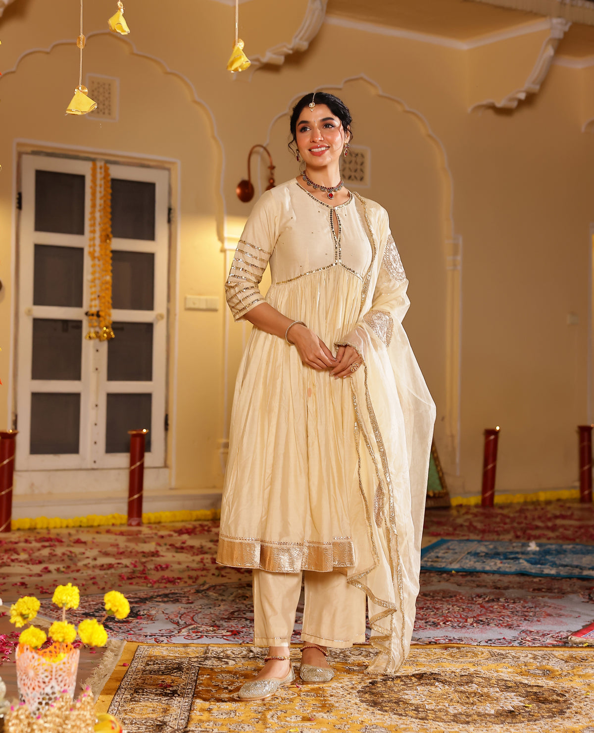 Bahaar Beige Chanderi Suit Set
