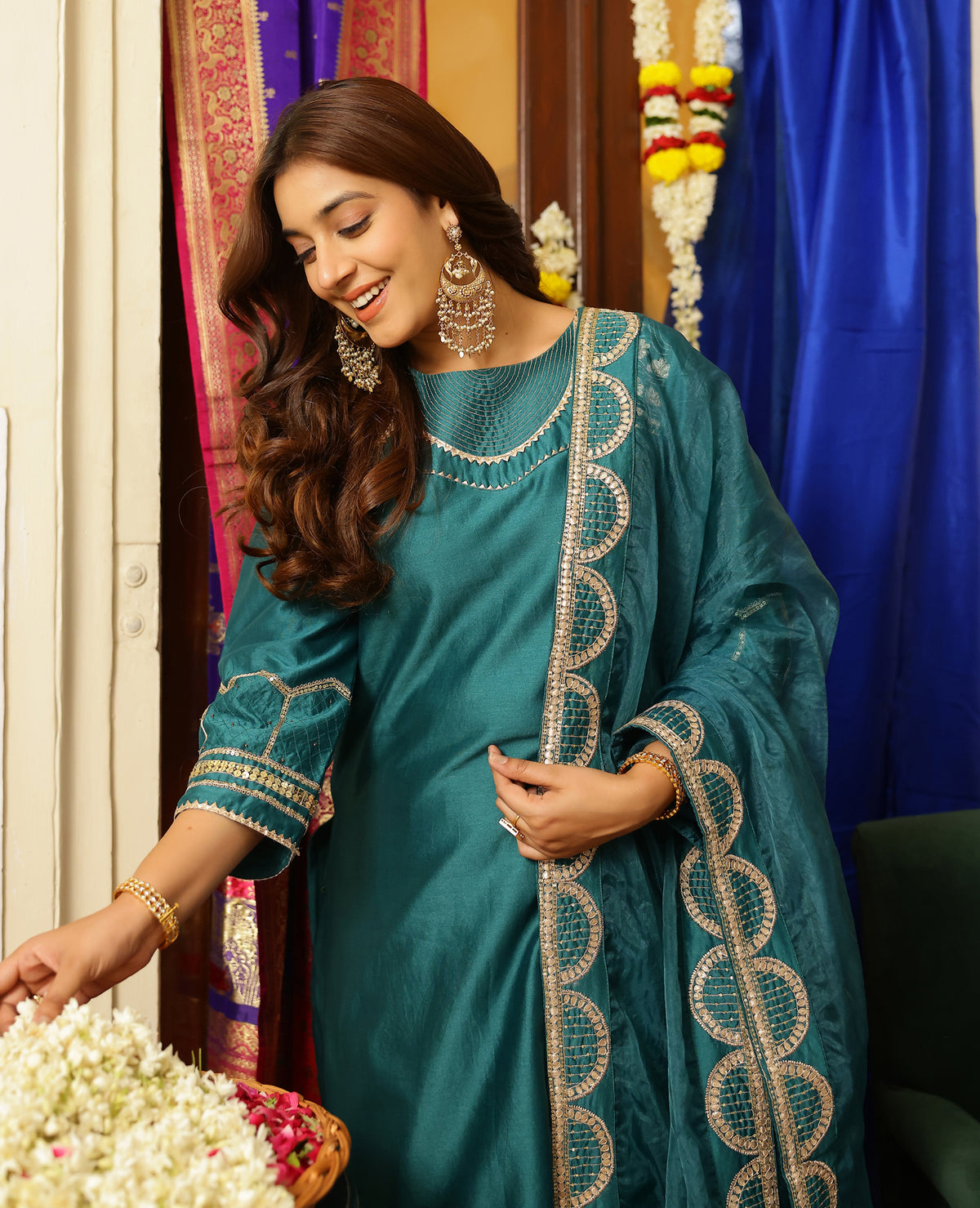 Vamika Green Chanderi Suit Set