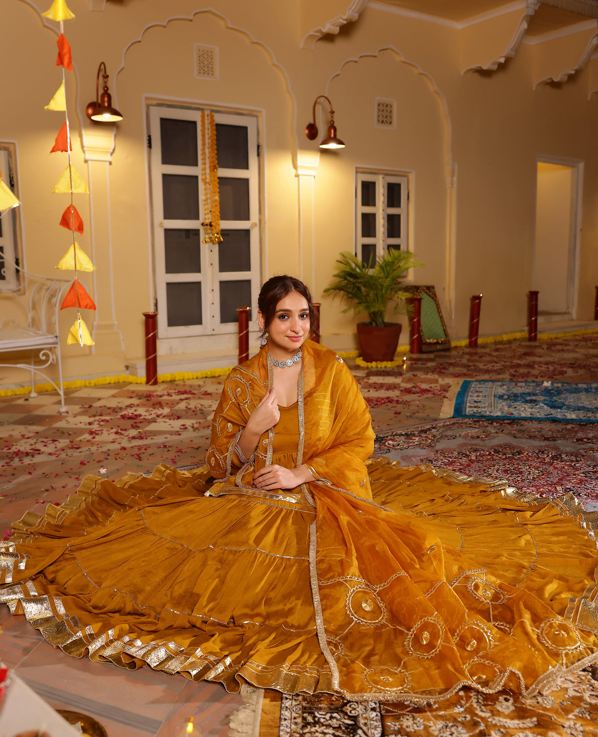 Madhavi Mustard Tissue Lehenga Set
