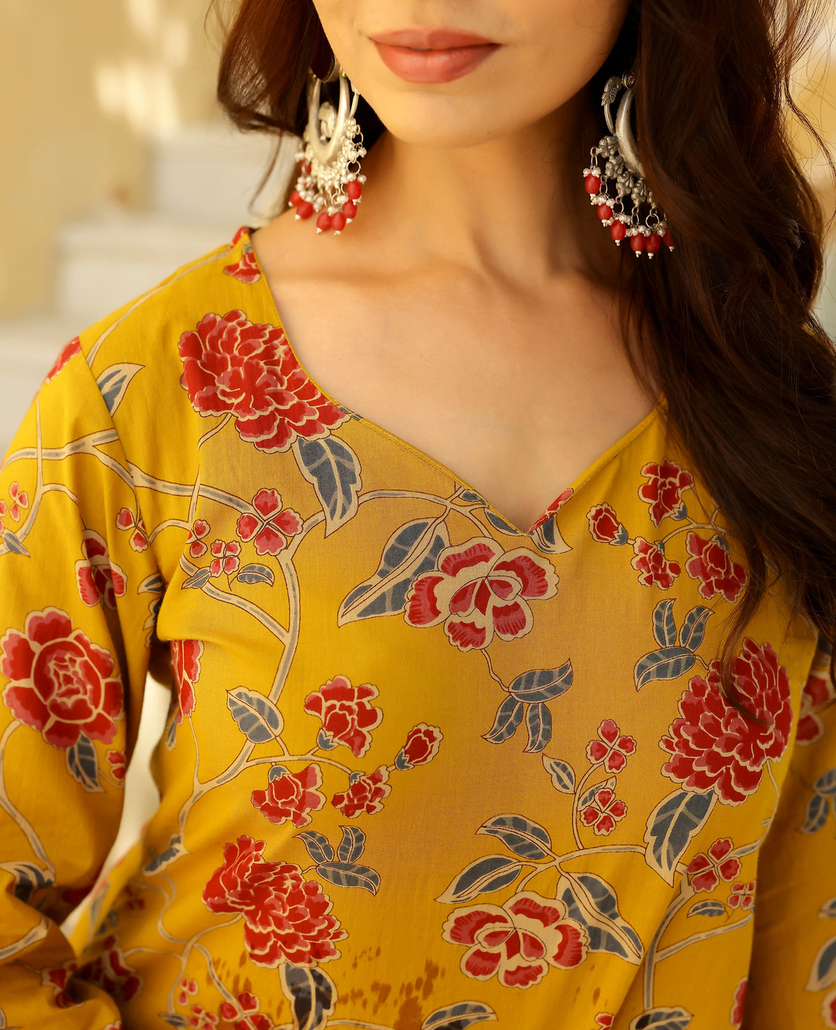 Abha Mustard Printed Cotton Suit Set