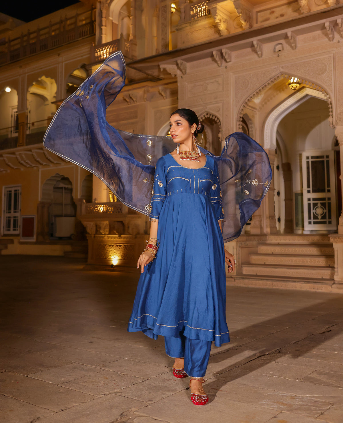 Jashri Blue Chanderi Suit Set