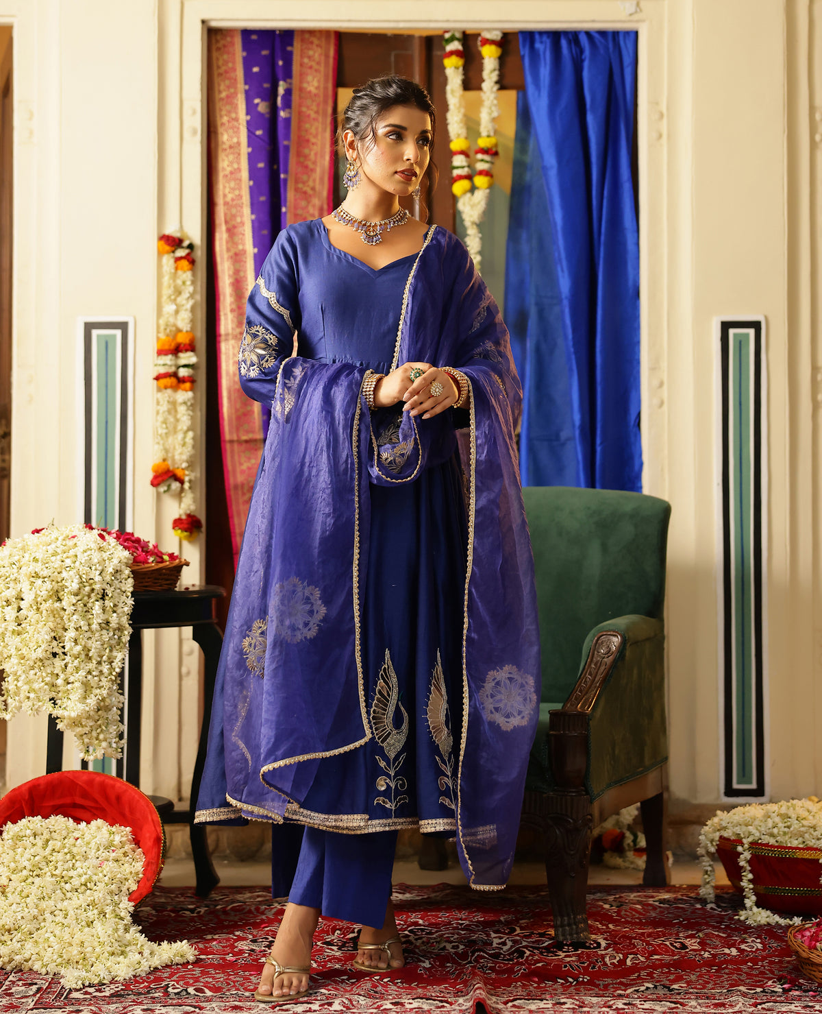 Swarna Blue Chanderi Suit Set