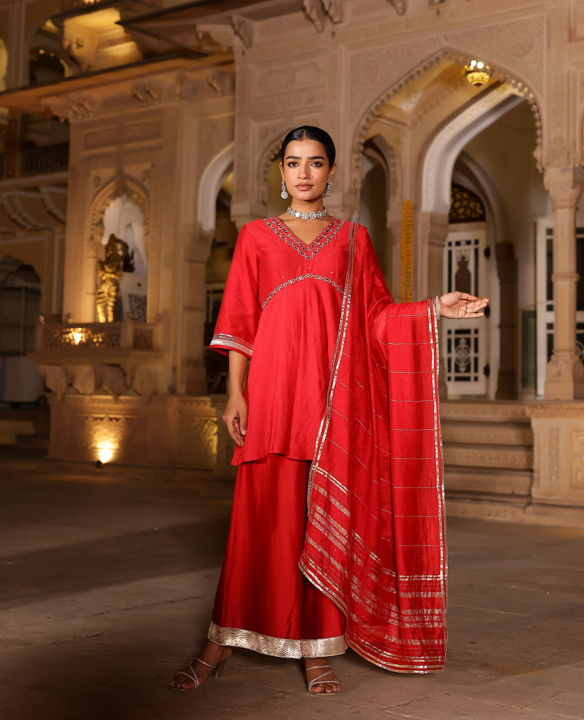Ziya Red Chanderi Suit Set
