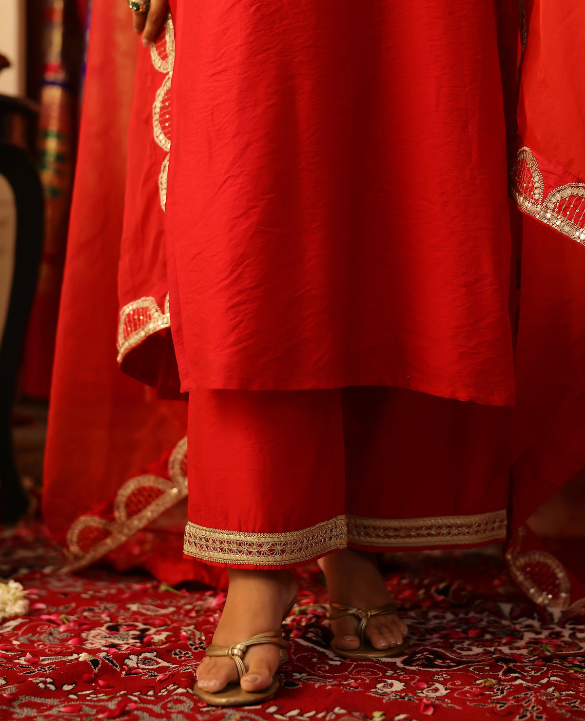 Parcha Red Chanderi Suit Set