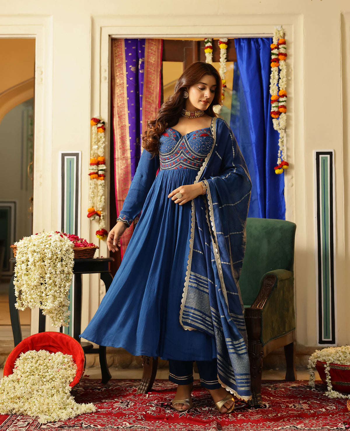 Ratnara Blue Rayon Crush Suit Set