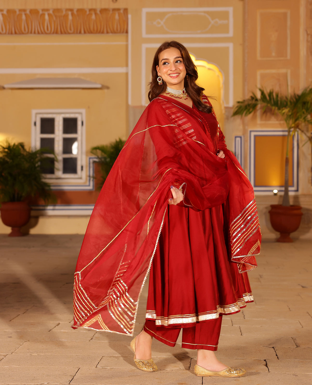 Gul Maroon Chanderi Suit Set