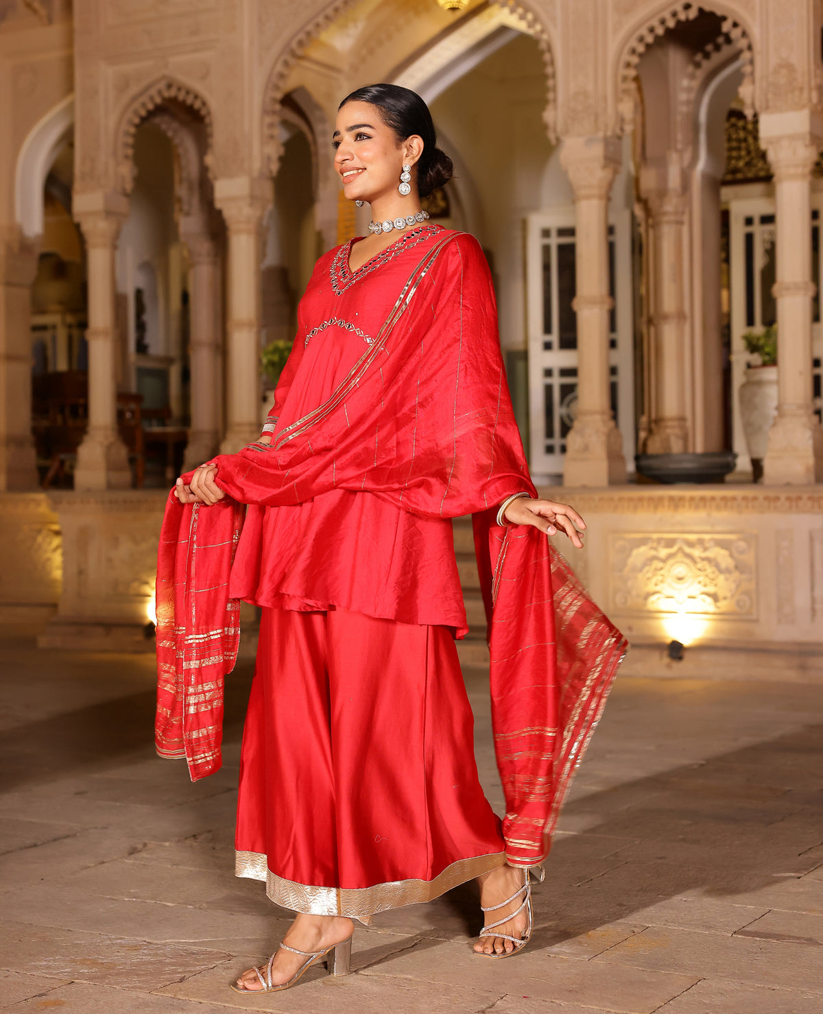 Ziya Red Chanderi Suit Set